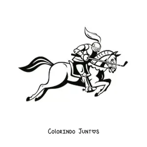 Desenho para colorir de cavaleiro com taco de golfe em um cavalo