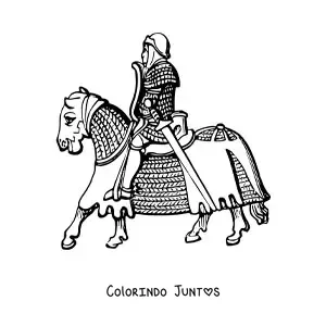 Desenho para colorir de cavaleiro montando um cavalo com armadura