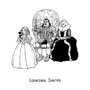 Desenho para colorir de rei e rainha realistas sentados em tronos