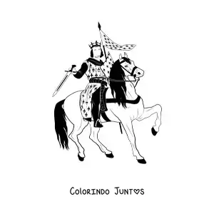 Desenho para colorir de rei com espada lutando em um cavalo