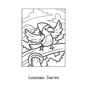 Desenho para colorir de papagaio pirata animado em um navio