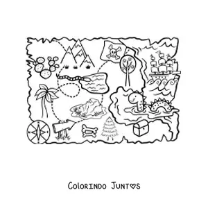 Desenho para colorir de mapa da ilha do tesouro