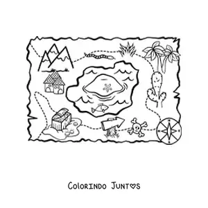 Desenho para colorir de mapa do tesouro animado