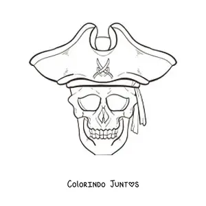 Desenho para colorir de caveira com chapéu de pirata