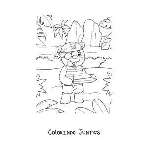 Desenho para colorir de urso pirata animado na ilha do tesouro