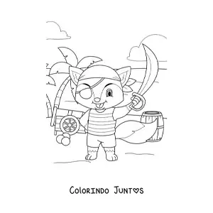 Desenho para colorir de raposa pirata animada na ilha do tesouro