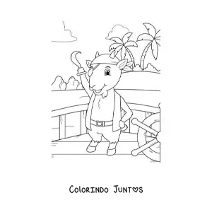 Desenho para colorir de cabra pirata animada em um navio