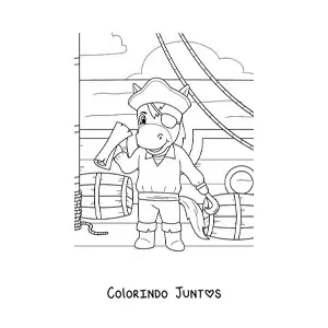 Desenho para colorir de cavalo pirata animado em um navio pirata