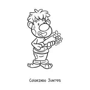 Desenho para colorir de troll animado apaixonado com buquê de flores