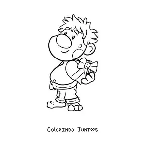 Desenho para colorir de troll animado com caixa de bombons