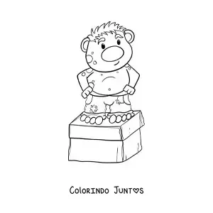 Desenho para colorir de troll animado de pé sobre uma caixa