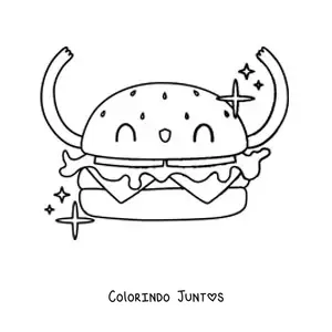 Desenho para colorir de um hamburguer com os bracos para cima sorrindo animado
