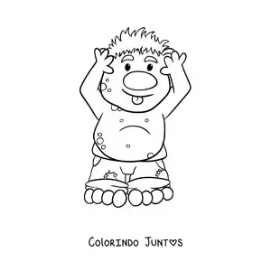 Desenho para colorir de troll animado engraçado mostrando a língua