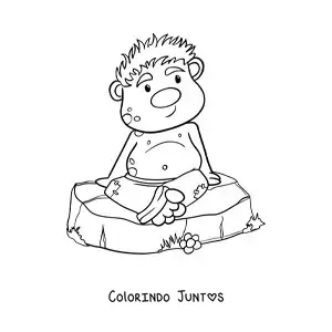 Desenho para colorir de troll animado sentado em uma pedra
