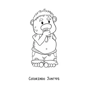 Desenho para colorir de troll animado cheirando uma flor