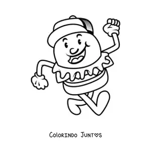 Desenho para colorir de um hamburguer animado com bone caminhando