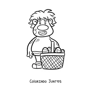 Desenho para colorir de troll animado com cesta de ovos de páscoa