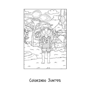Desenho para colorir de menina troll realista moderna com flores