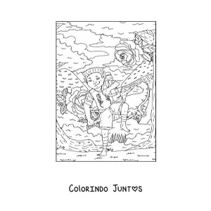 Desenho para colorir de menino troll realista com flores