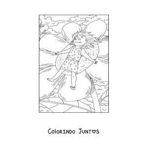 Desenho para colorir de menina troll realista dormindo sobre uma flor