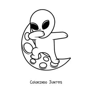 Desenho para colorir de extraterrestre engraçado na Lua