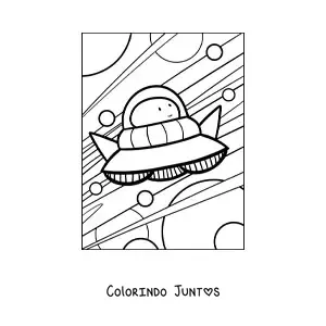 Desenho para colorir de alienígena animado voando em sua nave espacial