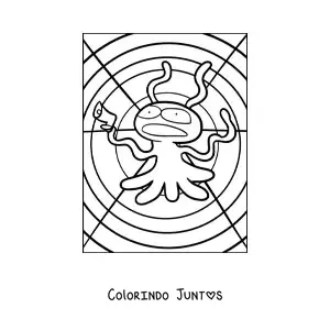 Desenho para colorir de alienígena animado com uma arma