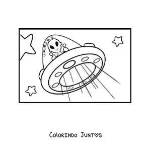 Desenho para colorir de marciano animado voando em um ovni