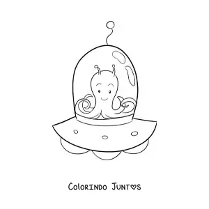 Desenho para colorir de marciano animado em um ovni