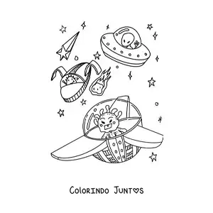 Desenho para colorir de extraterrestres animados em naves espaciais