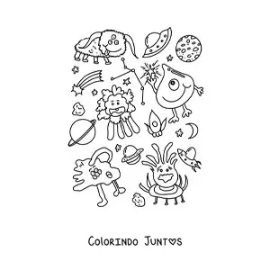 Desenho para colorir de extraterrestres animados