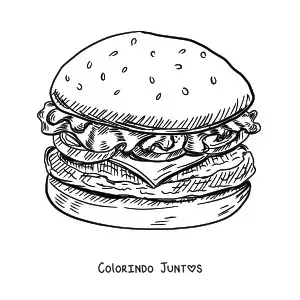 Desenho para colorir de um hamburguer realista