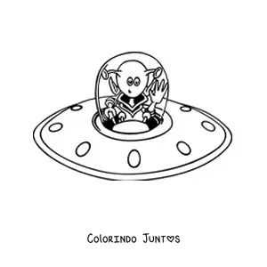 Desenho para colorir de um marciano em sua nave