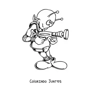 Desenho para colorir de um marciano com uma arma