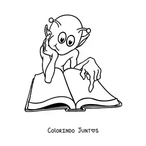 Desenho para colorir de um marciano lendo