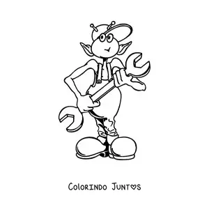 Desenho para colorir de um extraterrestre com ferramentas