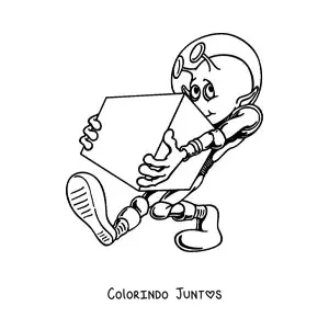 Desenho para colorir de um marciano carregando uma caixa