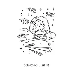 Desenho para colorir de alienígena voando em sua nave espacial