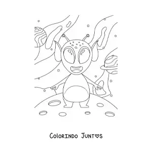 Desenho para colorir de alienígena na Lua