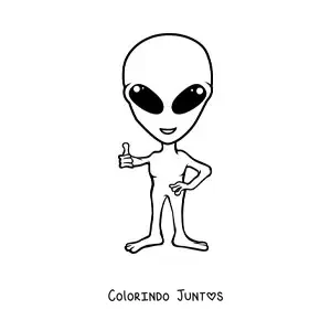Desenho para colorir de extraterrestre fácil levantando o polegar