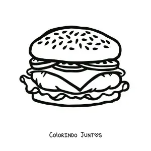 Desenho para colorir de um hamburguer com tomate e queijo