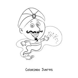 Desenho para colorir de gênio mágico saindo da lâmpada