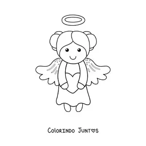 Desenho para colorir de menina anjo animada voando com coração