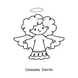 Desenho para colorir de anjo com cabelo afro animado com as asas abertas