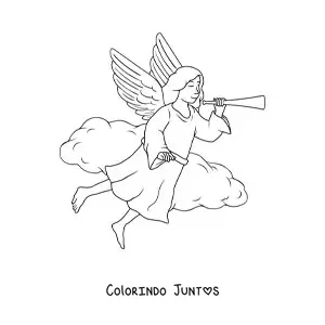 Desenho para colorir de anjo voando no céu com trombeta