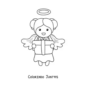 Desenho para colorir de menina anjo natalina com presente