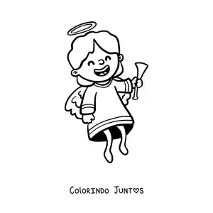 Desenho para colorir de anjo feliz animado com trombeta
