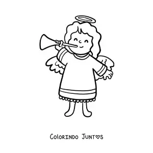Desenho para colorir de anjo animado tocando trombeta