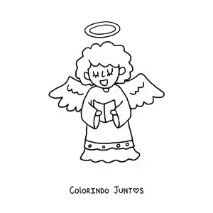 Desenho para colorir de anjo animado lendo
