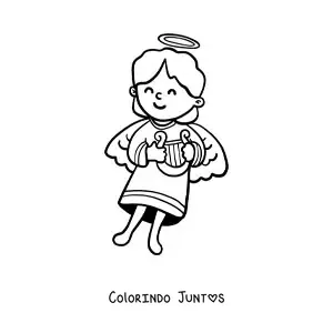 Desenho para colorir de menina anjo animada com harpa